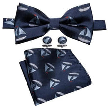 Load image into Gallery viewer, Trendy Patterned Silk Jacquard Plaid Bowtie With  Pocket Square And Cufflinks Set For Men Unique  Butterfly Party Wedding Casual Business Bowtie For Men
