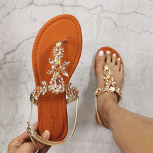 Load image into Gallery viewer, Trendy Summer Women's Shoes Beautiful Crystal Shiny Flat Sandals With Back Strap Footwear Rhinestones Flat Sandals Strappy Comfort Open Toe Flat Women Sandals
