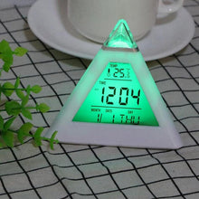 Load image into Gallery viewer, Triangle Pyramid Calendar Thermometer Colorful Backlight Change Clock Digital Alarm Clock Digital Alarm Thermometer Night Glowing Cube Clock LED Change LCD for Bedroom
