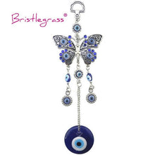 Load image into Gallery viewer, Turkish Blue Evil Eye Rhinestone Butterfly Amulet with Blue Rhinestone Car Charm Rear View Mirror Wall Hanging Protection Lucky Charms Wall Hanging Pendant Protection  Home Decor Blessing Gift
