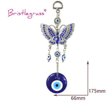 Load image into Gallery viewer, Turkish Blue Evil Eye Rhinestone Butterfly Amulet with Blue Rhinestone Car Charm Rear View Mirror Wall Hanging Protection Lucky Charms Wall Hanging Pendant Protection  Home Decor Blessing Gift

