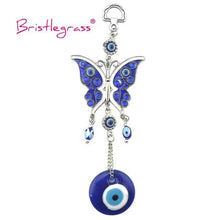 Load image into Gallery viewer, Turkish Blue Evil Eye Rhinestone Butterfly Amulet with Blue Rhinestone Car Charm Rear View Mirror Wall Hanging Protection Lucky Charms Wall Hanging Pendant Protection  Home Decor Blessing Gift
