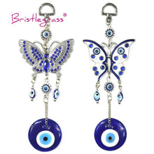 Load image into Gallery viewer, Turkish Blue Evil Eye Rhinestone Butterfly Amulet with Blue Rhinestone Car Charm Rear View Mirror Wall Hanging Protection Lucky Charms Wall Hanging Pendant Protection  Home Decor Blessing Gift
