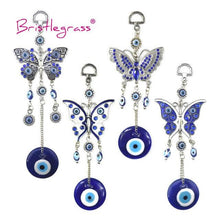 Load image into Gallery viewer, Turkish Blue Evil Eye Rhinestone Butterfly Amulet with Blue Rhinestone Car Charm Rear View Mirror Wall Hanging Protection Lucky Charms Wall Hanging Pendant Protection  Home Decor Blessing Gift
