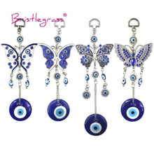 Load image into Gallery viewer, Turkish Blue Evil Eye Rhinestone Butterfly Amulet with Blue Rhinestone Car Charm Rear View Mirror Wall Hanging Protection Lucky Charms Wall Hanging Pendant Protection  Home Decor Blessing Gift

