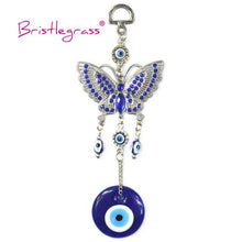 Load image into Gallery viewer, Turkish Blue Evil Eye Rhinestone Butterfly Amulet with Blue Rhinestone Car Charm Rear View Mirror Wall Hanging Protection Lucky Charms Wall Hanging Pendant Protection  Home Decor Blessing Gift
