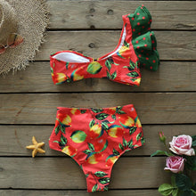 Load image into Gallery viewer, Two-Pieces Women Floral Push-Up Padded Bra Ruffles Bikini Set Swimsuit Swimwear Bathing Suit Beachwear Floral Printed Swimsuit Knotted String Triangle Bikini Tie Side High Cut Cheeky Bikini Set
