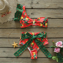 Load image into Gallery viewer, Two-Pieces Women Floral Push-Up Padded Bra Ruffles Bikini Set Swimsuit Swimwear Bathing Suit Beachwear Floral Printed Swimsuit Knotted String Triangle Bikini Tie Side High Cut Cheeky Bikini Set
