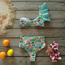 Load image into Gallery viewer, Two-Pieces Women Floral Push-Up Padded Bra Ruffles Bikini Set Swimsuit Swimwear Bathing Suit Beachwear Floral Printed Swimsuit Knotted String Triangle Bikini Tie Side High Cut Cheeky Bikini Set
