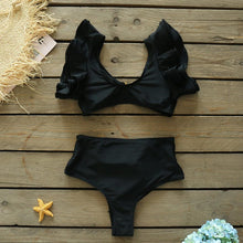 Load image into Gallery viewer, Two-Pieces Women Floral Push-Up Padded Bra Ruffles Bikini Set Swimsuit Swimwear Bathing Suit Beachwear Floral Printed Swimsuit Knotted String Triangle Bikini Tie Side High Cut Cheeky Bikini Set
