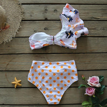 Load image into Gallery viewer, Two-Pieces Women Floral Push-Up Padded Bra Ruffles Bikini Set Swimsuit Swimwear Bathing Suit Beachwear Floral Printed Swimsuit Knotted String Triangle Bikini Tie Side High Cut Cheeky Bikini Set

