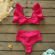 Load image into Gallery viewer, Two-Pieces Women Floral Push-Up Padded Bra Ruffles Bikini Set Swimsuit Swimwear Bathing Suit Beachwear Floral Printed Swimsuit Knotted String Triangle Bikini Tie Side High Cut Cheeky Bikini Set
