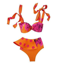 Load image into Gallery viewer, Two-Pieces Women  Push-Up Padded Bra Ruffles Bandage Bikini Set Swimsuit  Women's Bathing Suits Ruffles Flounce Bikini Sets Low Rise Two Piece Swimsuit Swimwear Bathing Suit Beachwear
