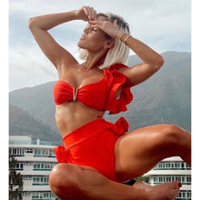 Load image into Gallery viewer, Two-Pieces Women  Push-Up Padded Bra Ruffles Bandage Bikini Set Swimsuit  Women's Bathing Suits Ruffles Flounce Bikini Sets Low Rise Two Piece Swimsuit Swimwear Bathing Suit Beachwear
