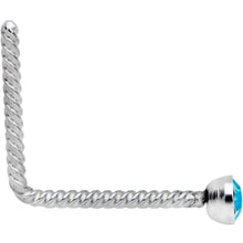 Load image into Gallery viewer, Brilliant Blue 2mm Gem Inlay So Twisted L Shaped Nose Ring
