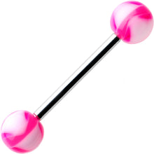 Load image into Gallery viewer, Pink White Swirl 6mm Acrylic Ball Barbell Tongue Ring
