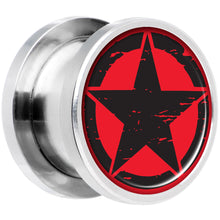 Load image into Gallery viewer, Black Red Distressed Star Steel Screw Fit Plug Set 1/2
