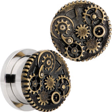 Load image into Gallery viewer, Steampunk Gears and Gizmos Screw Fit Tunnel Plug Set 2G to 1 Inch
