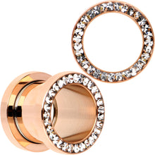 Load image into Gallery viewer, Clear CZ Gem Rose Gold PVD Bling Screw Fit Tunnel Plug Set 3mm to 16mm
