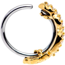 Load image into Gallery viewer, 18G Clear CZ Gem Gold Tone Feather Seamless Circular Ring
