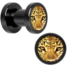 Load image into Gallery viewer, Full Color Leopard Eyes Black Anodized Screw Fit Plug Set 4G
