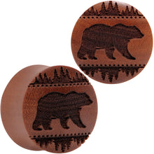 Load image into Gallery viewer, Organic Sawo Wood Holiday Bear in the Woods Saddle Plug Set Sizes 8mm to 25mm
