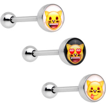 Load image into Gallery viewer, 5/8 Licensed Cat Face emoji Tongue Ring Set of 3

