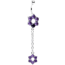 Load image into Gallery viewer, Pretty Purple Gem Sway with the Wind Flower Dangle Belly Ring
