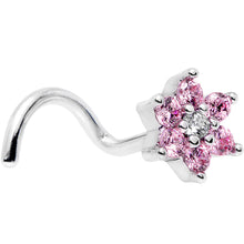 Load image into Gallery viewer, 18G 1/4 Pink and Clear CZ Gem Flower Right Nose Screw
