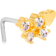 Load image into Gallery viewer, 20G Clear CZ Gold Tone Heart Faux Hoop L Shaped Nose Ring

