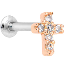 Load image into Gallery viewer, 5/16 Clear CZ Rose Gold Tone Internally Threaded Cross Labret Monroe
