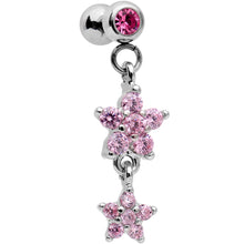 Load image into Gallery viewer, 16G 1/4 Pink Gem Double Star Dangle Cartilage Tragus Earring
