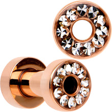 Load image into Gallery viewer, Clear CZ Gem Rose Gold PVD Bling Screw Fit Tunnel Plug Set 3mm to 16mm
