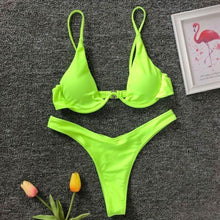 Load image into Gallery viewer, Underwired Bikini Female Swimsuit Women Swimwear Two-Piece V Shape Wire Bikini Set Bather Bathing Suit Women Micro Bikini Set Shiny Metallic 2 Piece Swimsuit Push Up Underwire Swimwear Bathing Suit

