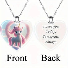 Load image into Gallery viewer, Unicorn Heart-Shaped Crystal Pendant Necklace
