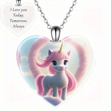 Load image into Gallery viewer, Unicorn Heart-Shaped Crystal Pendant Necklace
