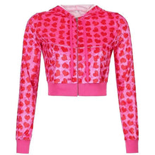 Load image into Gallery viewer, Unique Design Velvet Heart Print Cropped Top Bomber Jacket For Women Autumn Cute Pink Long Sleeve Coats Zipper Winter Overcoat

