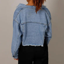 Load image into Gallery viewer, Unique Design Women's Denim Cropped Jacket Female Pockets Hole Short Jean Jackets Ladies Fashionable Button Casual Solid Coats

