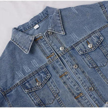 Load image into Gallery viewer, Unique Design Women's Denim Cropped Jacket Female Pockets Hole Short Jean Jackets Ladies Fashionable Button Casual Solid Coats
