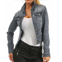 Load image into Gallery viewer, Unique Design Women's Denim Cropped Jacket Female Pockets Hole Short Jean Jackets Ladies Fashionable Button Casual Solid Coats
