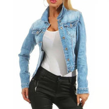Load image into Gallery viewer, Unique Design Women's Denim Cropped Jacket Female Pockets Hole Short Jean Jackets Ladies Fashionable Button Casual Solid Coats
