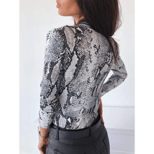 Load image into Gallery viewer, Unique Design Women's Snakeskin Leopard Print Blouse Ladies Casual Long Sleeve V-neck Button Down Bodycon Slim Fit Tops

