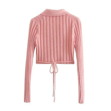 Load image into Gallery viewer, Unique Design Women's Sweater Solid Cross V-Neck Lace Up Bow Jumpers Long Sleeve Cardigan Female Spring Knitted Coat
