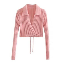 Load image into Gallery viewer, Unique Design Women's Sweater Solid Cross V-Neck Lace Up Bow Jumpers Long Sleeve Cardigan Female Spring Knitted Coat
