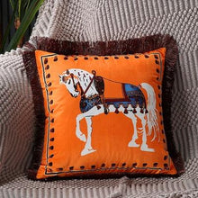Load image into Gallery viewer, Unique Designed European American Luxury Printed Polyester Cushion Cover Horse printed Lumbar Cover Tassel Edge Modern Throw Pillow Covers Square Decorative Set Cushion Covers For Home Bed Couch Sofa Bench
