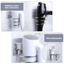 Load image into Gallery viewer, Unique Designed Hair Dryer Holder Blower Organizer Adhesive Wall Mounted Nail Free No Drilling Stainless Steel Stand Tool For Bathroom Bedroom
