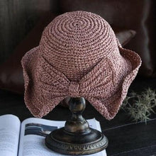 Load image into Gallery viewer, Unique Fashionable Bow Sun Hat Wide Floppy Summer Hats For Women Beach Straw Modern Bucket Hat Women's Summer Foldable Wide Breathable Outdoor Sun Hat
