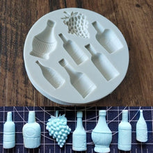 Load image into Gallery viewer, Unique Silicone Red Wine Bottle Grape Shape Silicone Mold Fondant Cake Mold Baking Tools Very Small Cute Wine Bottle Grape Pot For Cake Fondant Baking Biscuit Tray
