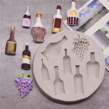 Load image into Gallery viewer, Unique Silicone Red Wine Bottle Grape Shape Silicone Mold Fondant Cake Mold Baking Tools Very Small Cute Wine Bottle Grape Pot For Cake Fondant Baking Biscuit Tray
