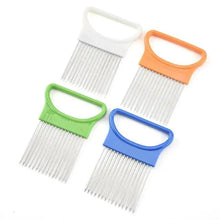 Load image into Gallery viewer, Unique Style 1PC Stainless Steel Onion Needle Onion Holder Handheld Simple Slicer Fruit Vegetable Cutter Potato Kitchen Tool Bar Accessories
